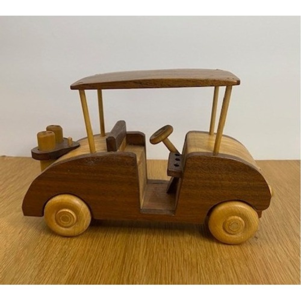 Arnold McLean Handcrafted Wooden Golf Cart Model Brown Excellent Signed Art